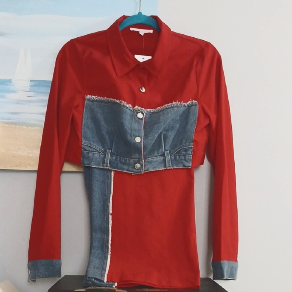 Red and Denim Pantsuit